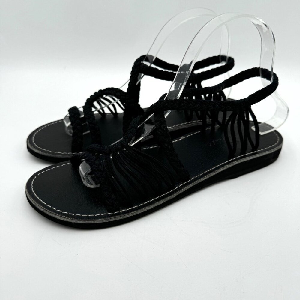Women Woven Flat Rope Sandals Braided Beach Boho Sandals Slingwind Classic Black - Picture 4 of 10